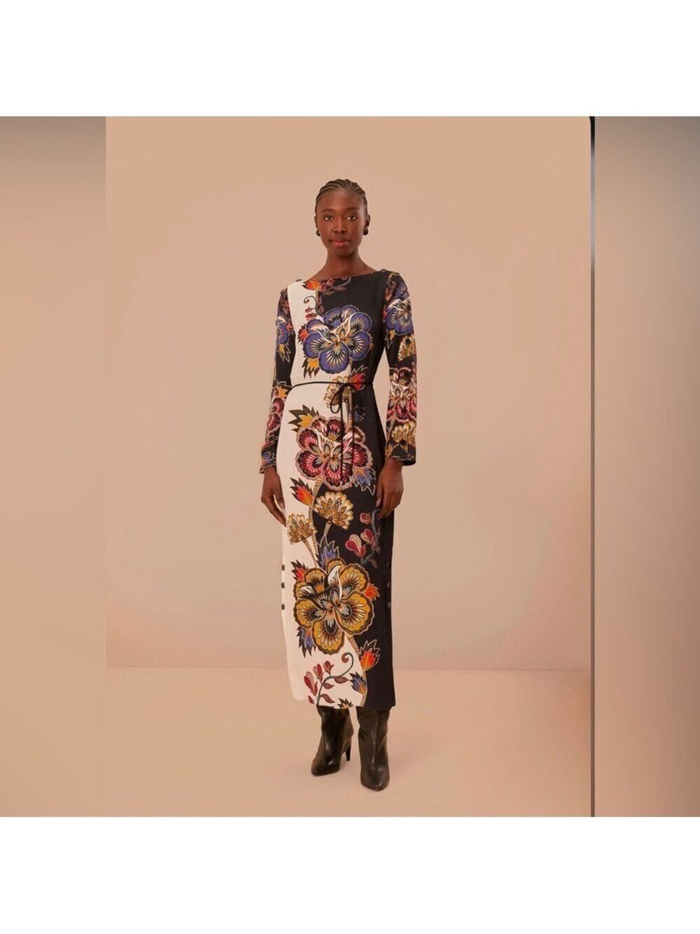 Farm Rio Black And White Maxi Floral Midi Dress